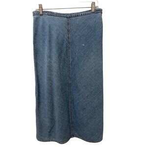 Vintage Denim Maxi Skirt Straight 1/4 Zip Button Closure Chico's Brand SZ 8